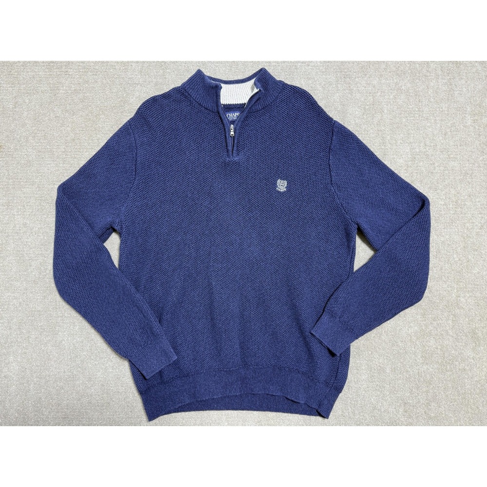 Chaps Sweater Mens XL Blue Half Zip‎ Pullover Crest Logo Knit Cotton Casual